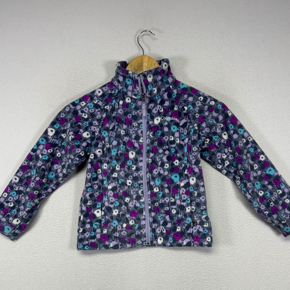 Outdoorsy Columbia Kids XS‎ Purple Floral Full Zip Fleece Mock Neck Jacket